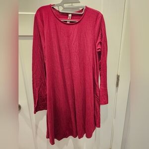 Zenana Premium Women’s Large Wine Burgundy Long Sleeve Swing Tunic Dress Soft
